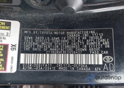 2014 Toyota Corolla L from USA, damaged, VIN 2T1BURHE8EC056427